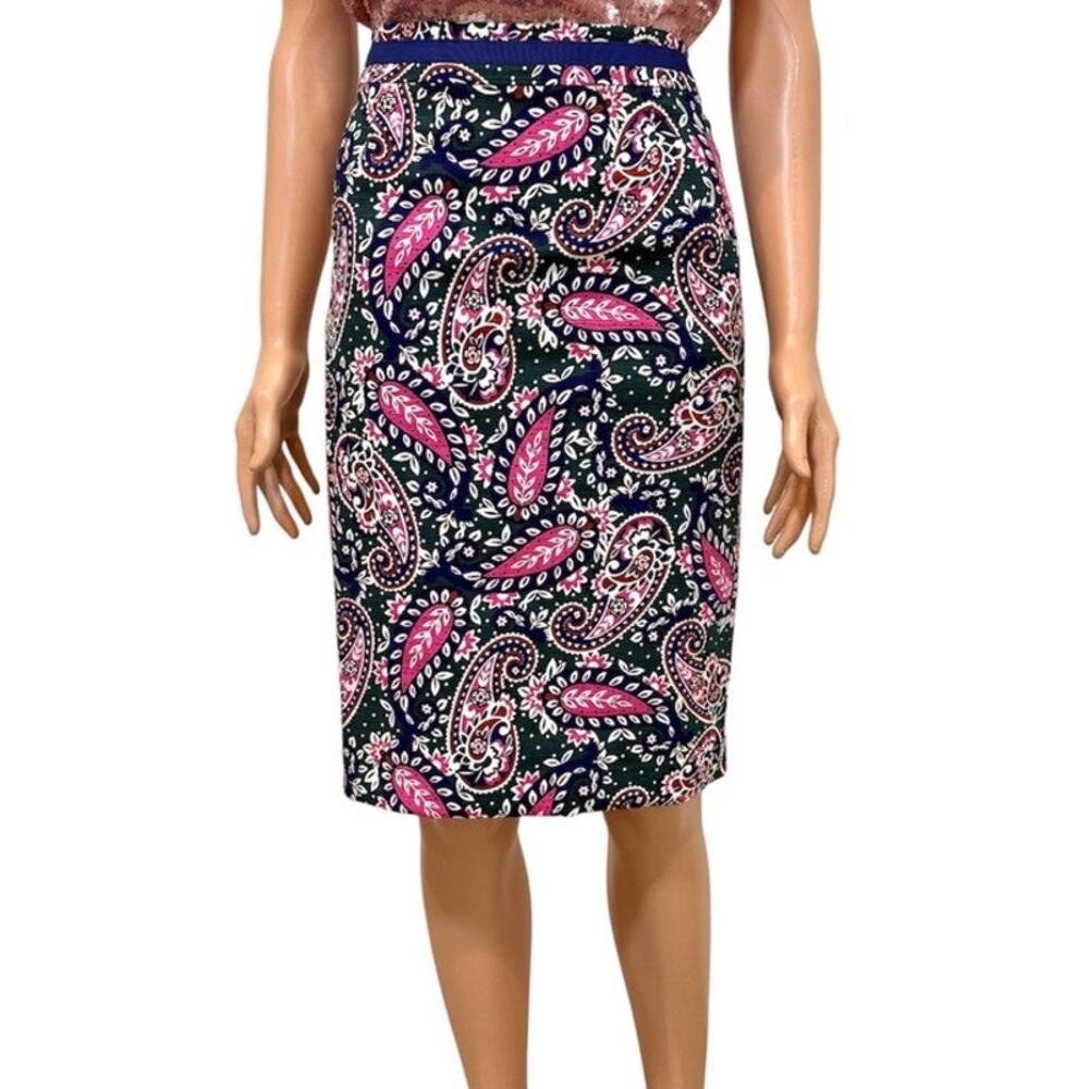 Boden 8R paisley print contrast waistband pencil skirt SK 3578